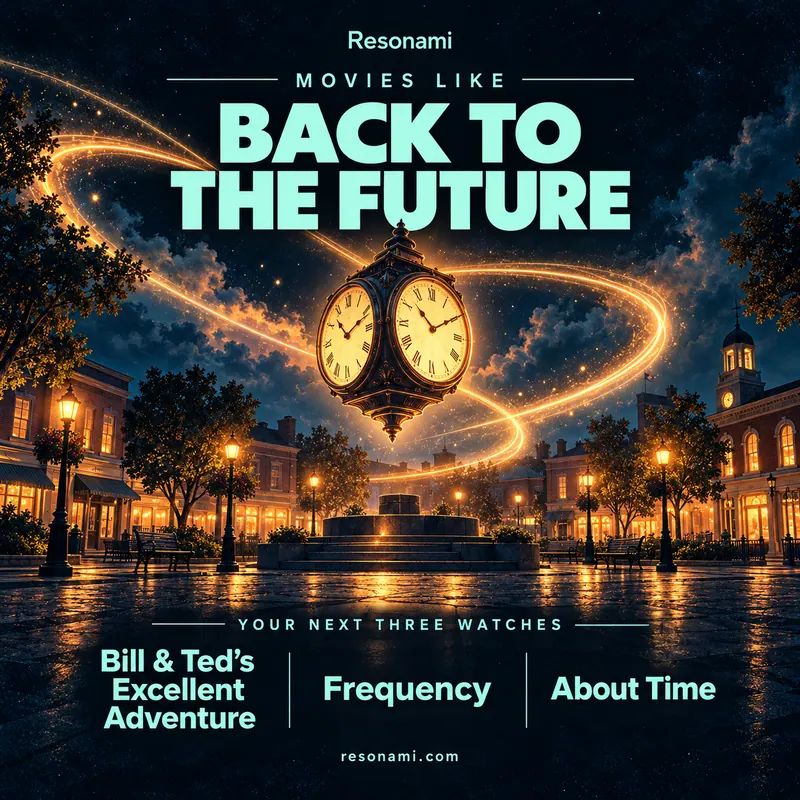 Original illustration inspired by Back to the Future, featuring the three recommended titles