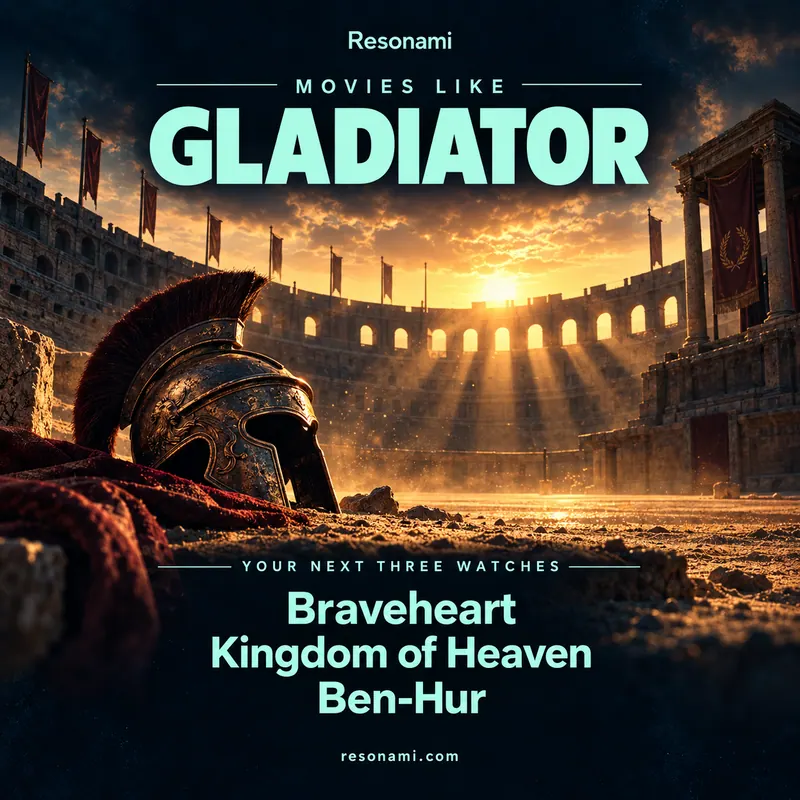 Original illustration inspired by Gladiator, featuring the three recommended titles