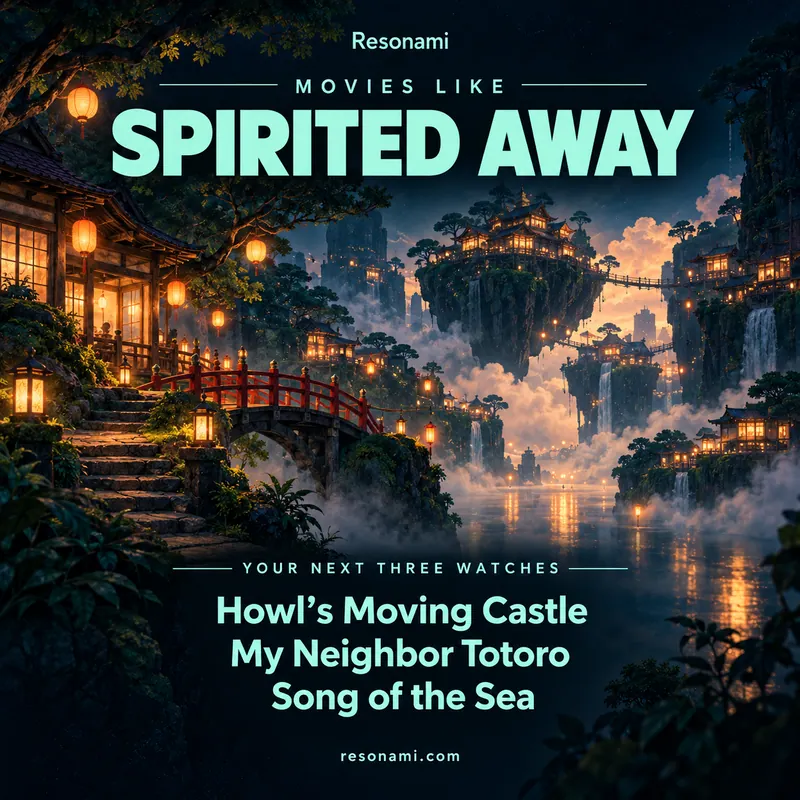 Original illustration inspired by Spirited Away, featuring the three recommended titles