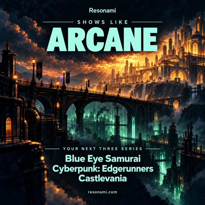 Original illustration inspired by Arcane, featuring the three recommended titles