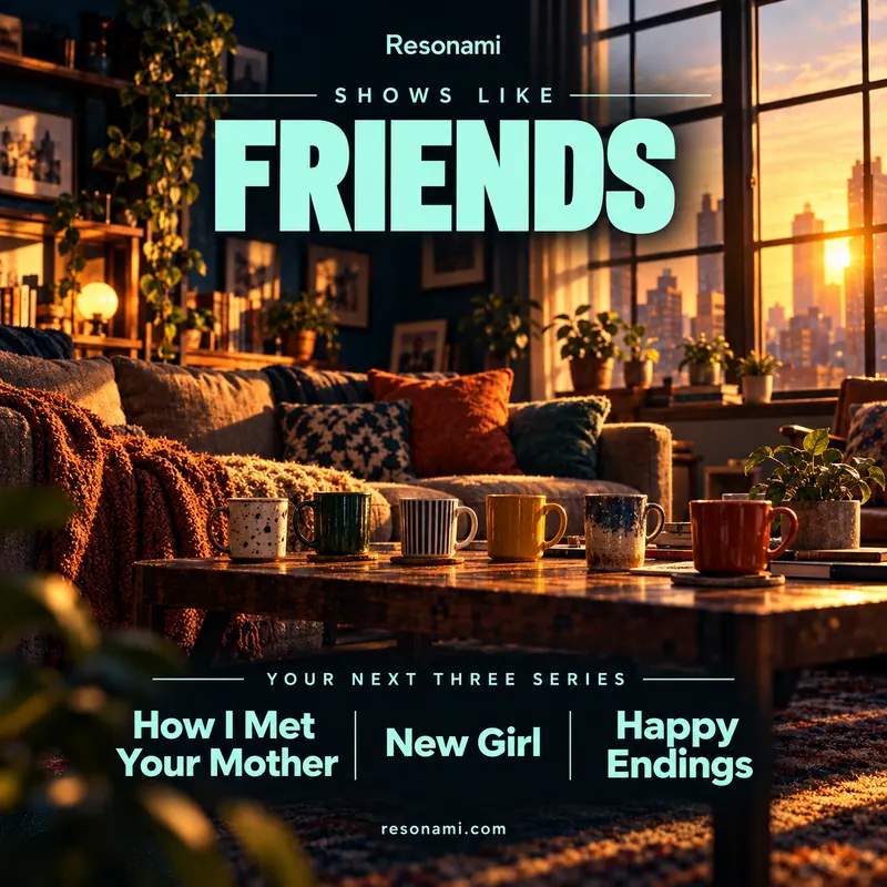 Original illustration inspired by Friends, featuring the three recommended titles