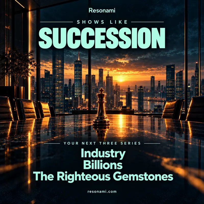 Original illustration inspired by Succession, featuring the three recommended titles